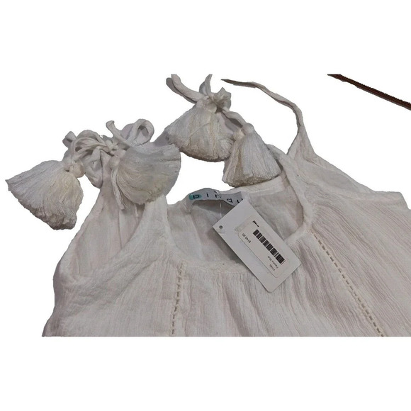 Bindu Boho Sundress Paloma Blue Tassel Tie Lined Tiered small white new - Picture 10 of 16